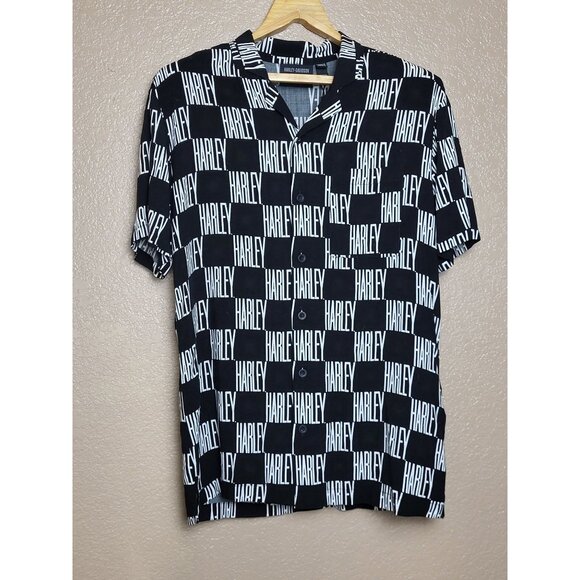 Harley-Davidson Other - Harley-Davidson Mens Black White Harley Logo Short Sleeve Button-Up Shirt Medium